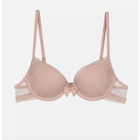 PASSIONATA BY CHANTELLE Let's Play Push-Up T-Shirt Underwire Bra Blush Pink Lace - Picture 1 of 15